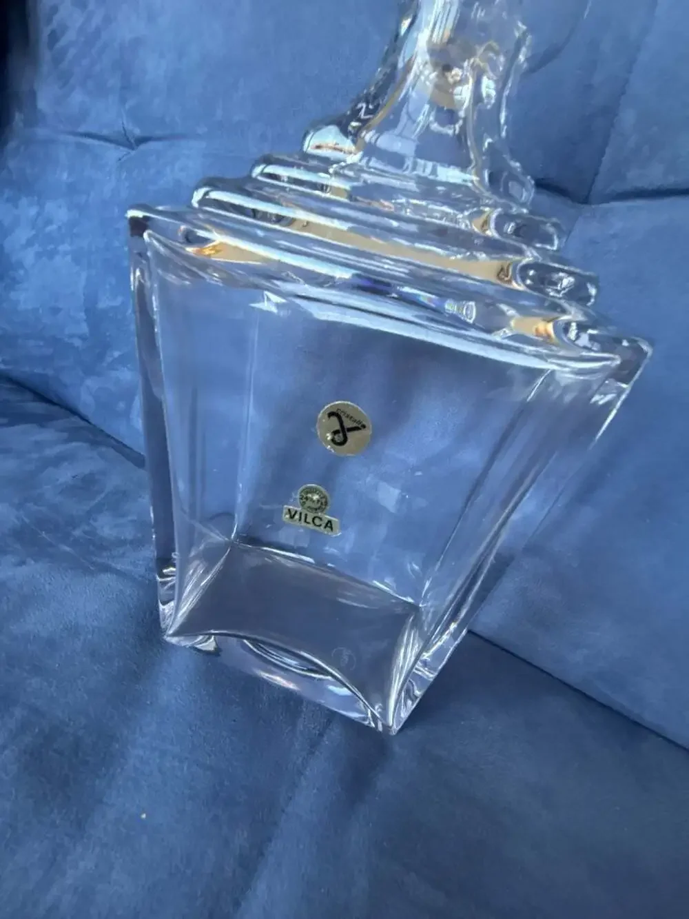 Vica 24% Lead Crystal Square Whiskey Decanter with Ball Stopper Made in Italy